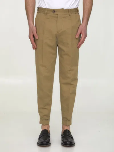 Shop Pt Torino Cotton And Linen Trousers In Beige