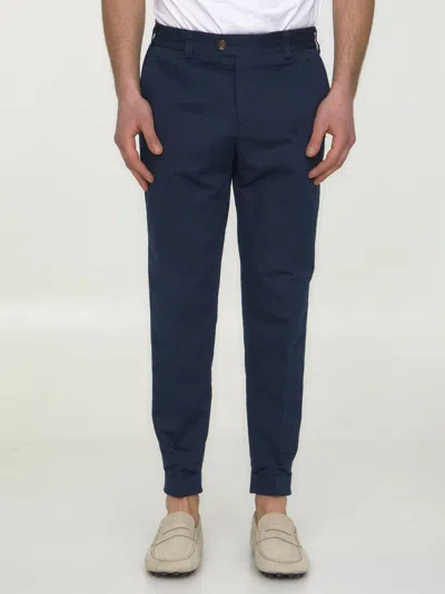 Shop Pt Torino Cotton And Linen Trousers In Blue