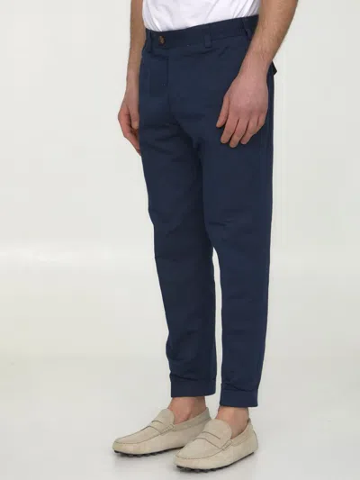 Shop Pt Torino Cotton And Linen Trousers In Blue