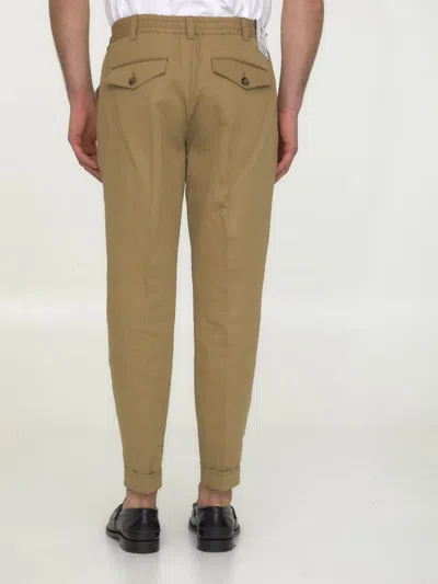 Shop Pt Torino Cotton And Linen Trousers In Beige