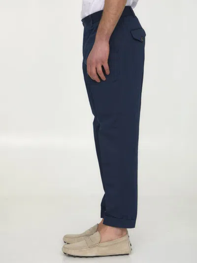 Shop Pt Torino Cotton And Linen Trousers In Blue