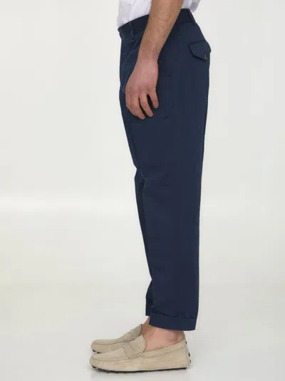Pt Torino Cotton And Linen Trousers In Blue