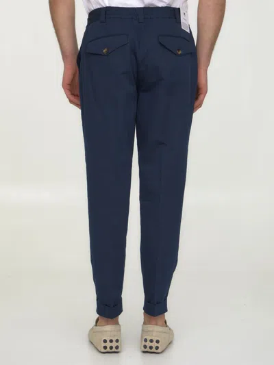 Shop Pt Torino Cotton And Linen Trousers In Blue