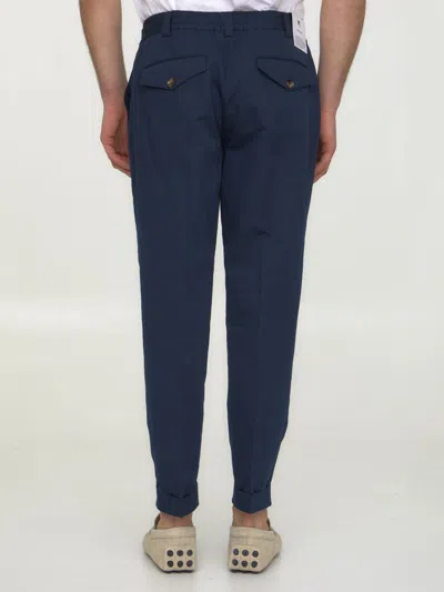 Pt Torino Cotton And Linen Trousers In Blue
