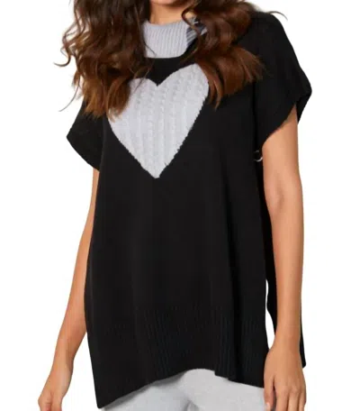 French Kyss Zip Cowl Neck Heart Poncho In Black/slate In Multi