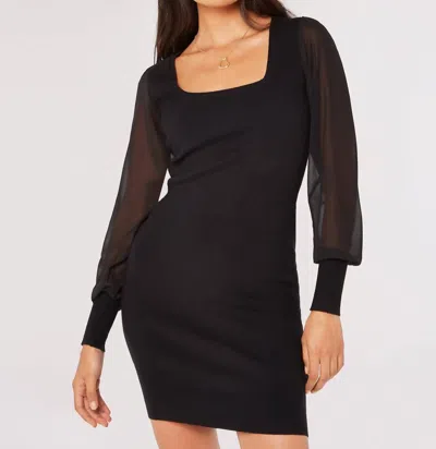 Shop Apricot Chiffon Sleeves Bodycon Knit Dress In Black