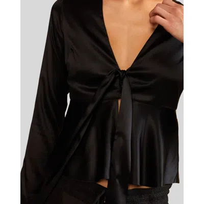Shop Cynthia Rowley Silk Blouse Tie Front In Black