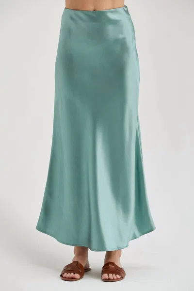 Shop Crescent Davina Satin Skirt In Teal In Blue