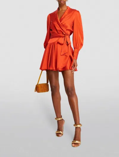Shop Zimmermann Silk Wrap Mini Dress In Pumpkin In Orange