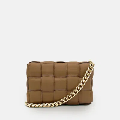 Shop Apatchy London Latte Padded Woven Leather Crossbody Bag With Gold Chain Strap In Brown