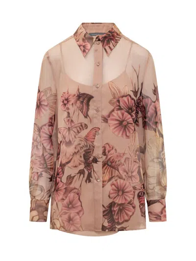 Shop Alberta Ferretti Silk Shirt With Floral Print In Pink