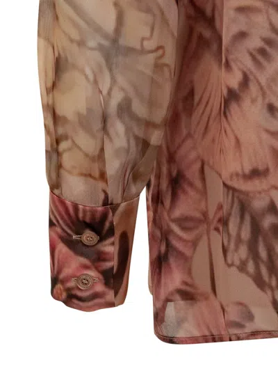 Shop Alberta Ferretti Silk Shirt With Floral Print In Pink