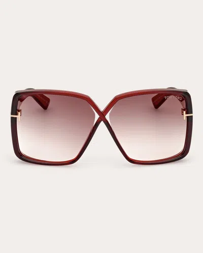 Shop Tom Ford Women's Shiny Red Yvonne Butterfly Sunglasses