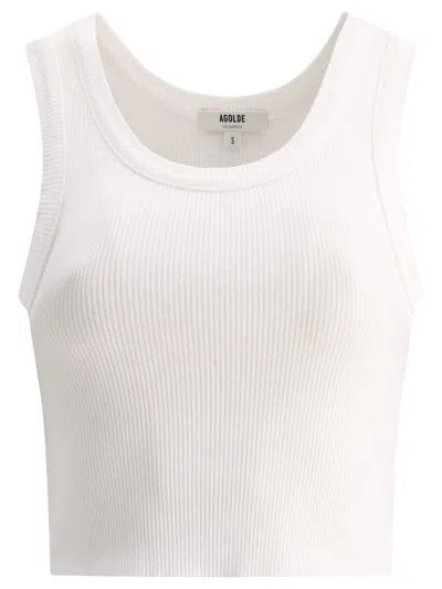 Shop Agolde "poppy" Cropped Tank Top In White
