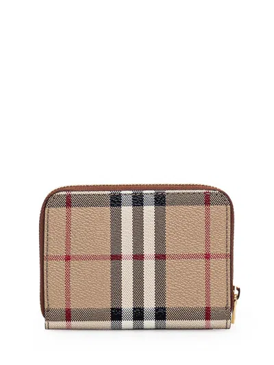 Shop Burberry Check Wallet In Brown