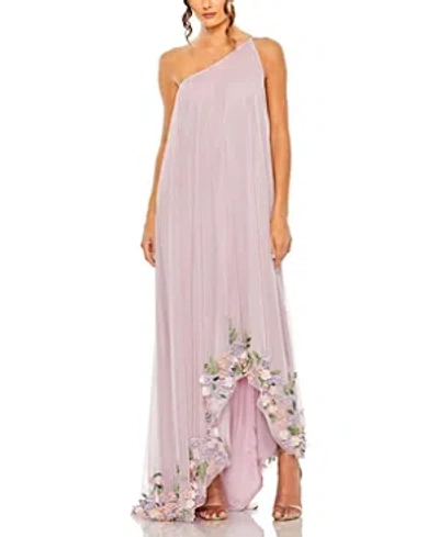 Mac Duggal One Shoulder Trapeze Embellished High Low Gown In Orchid Multi