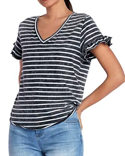 Shop Billy T Ruffled V Neck Tee In Washed Black Stripes