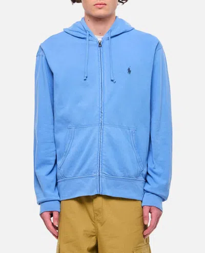Shop Polo Ralph Lauren Cotton Zipped Sweatshirt In Sky Blue