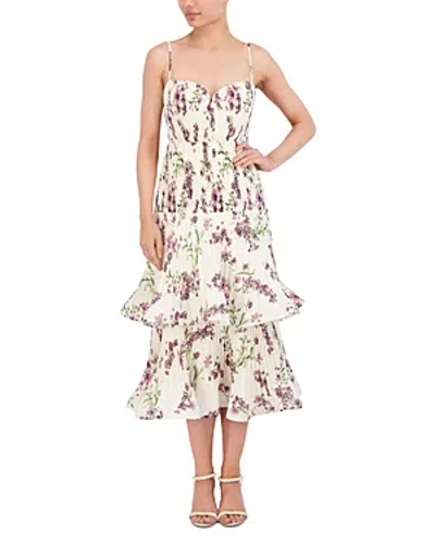 Shop Bcbgmaxazria Floral Sweetheart Tiered Tea Dress In Floral Multi