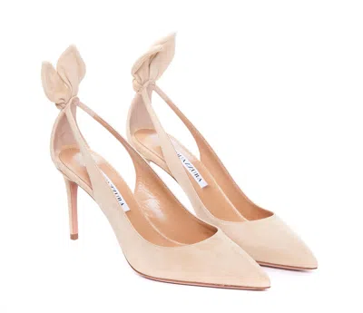 Shop Aquazzura Nude Leather Bow Tie Pumps