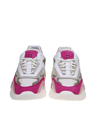 Shop Date D.a.t.e. Suede And Fabric Sneakers In White/fuxia