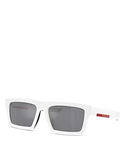 Shop Prada Sport Rectangular Sunglasses, 58mm In White/gray Solid