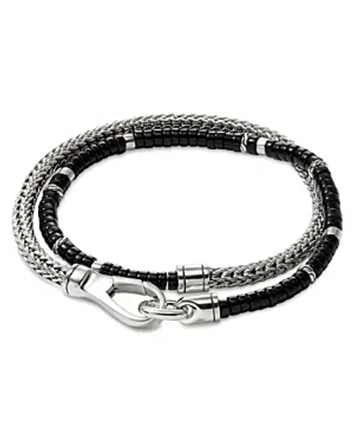 Shop John Hardy Sterling Silver Heishi Black Onyx Beaded Double Wrap Bracelet In Black/silver