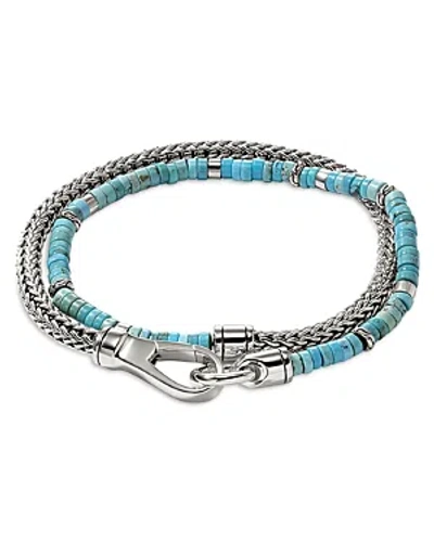Shop John Hardy Sterling Silver Heishi Treated Turquoise Beaded Double Wrap Bracelet In Blue/silver