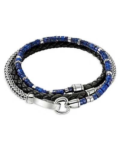 Shop John Hardy Sterling Silver & Black Braided Leather Heishi Lapis Lazuli Beaded Triple Wrap Bracelet In Blue/multi