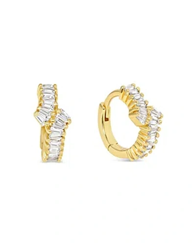 Shop Jackie Mack Designs Delta Cubic Zirconia Baguette Huggie Hoop Earrings In Gold