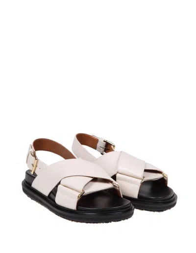 Shop Marni Crossed Leather Sandal In Cream