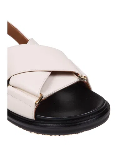 Shop Marni Crossed Leather Sandal In Cream