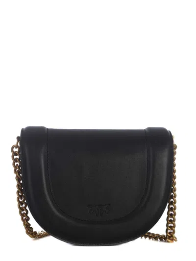 Shop Pinko Mini Love Bag Click Round Leather Shoulder Bag In Black