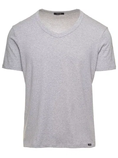 Shop Tom Ford Man's Cotton V-neck T-shirt In Grey