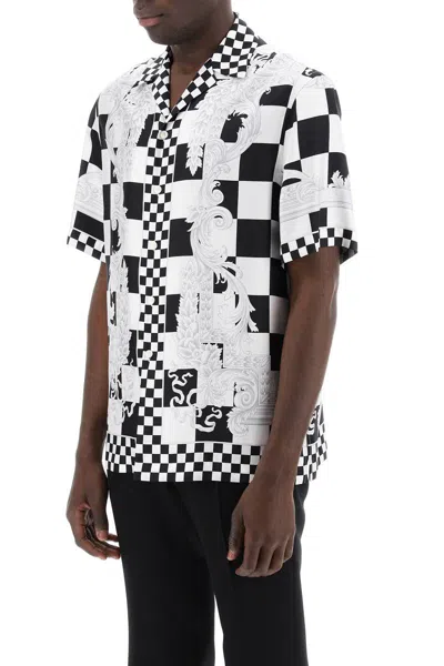 Shop Versace Check Print Shirt In Nero E Bianco