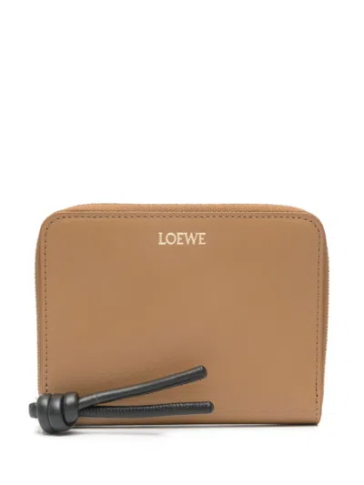Shop Loewe Knot Leather Compact Zip Wallet In Brown