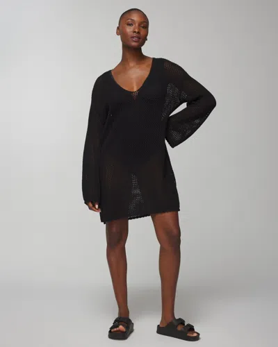 Shop Soma Women's  Swim Cotton Crochet-style Shift Cover-up In Black Size Large