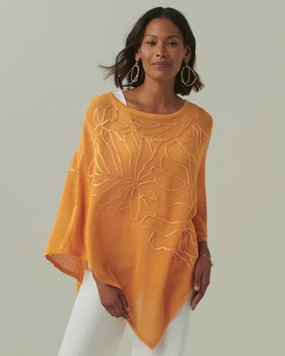 Shop Chico's Embroidered Knit Triangle Poncho In Mango Sorbet Size Large/xl |