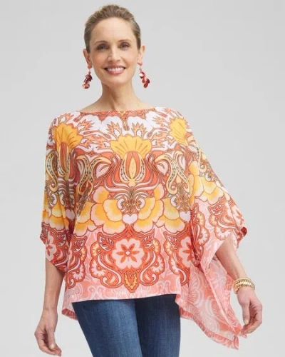 Shop Chico's Chiffon Paisley Poncho In Coral Ice Size Large/xl |