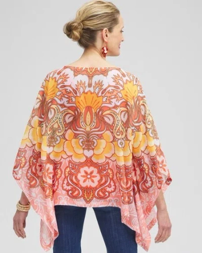 Shop Chico's Chiffon Paisley Poncho In Coral Ice Size Large/xl |