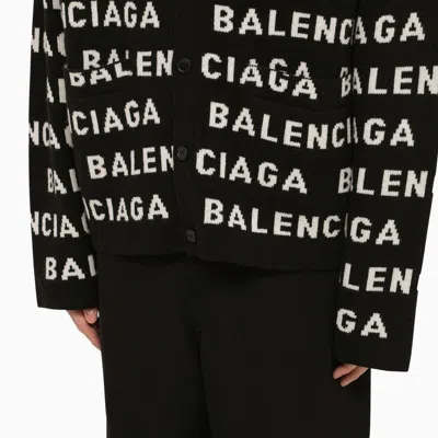 Shop Balenciaga Allover And White Logo Cardigan In Black