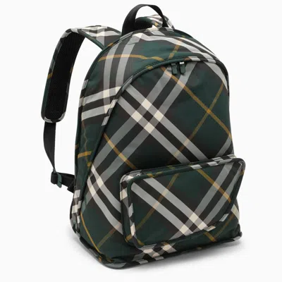 Shop Burberry Shield Check Pattern Nylon Backpack In Green