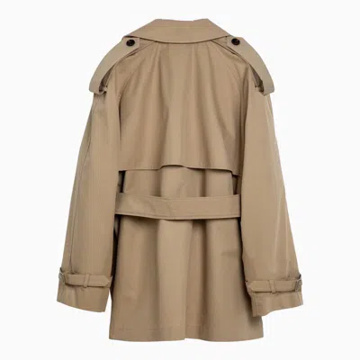 Shop Burberry Short Double-breasted Beige Trench Coat With Belt In Brown