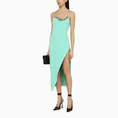 Shop David Koma Aqua Green Midi Dress With Slit In Blue