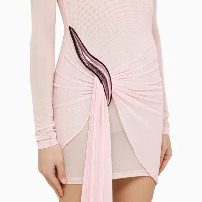 Shop David Koma Viscose Mini Dress With Draping In Pink