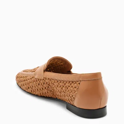 Shop Doucal's Walnut-coloured Woven Moccasin In Brown