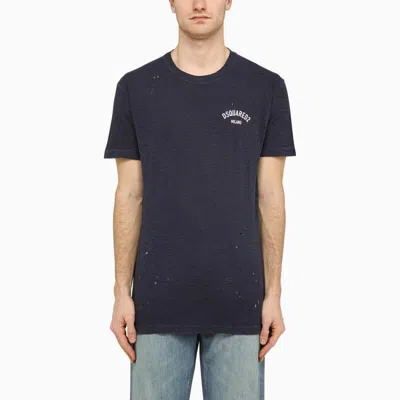 Shop Dsquared2 Navy Blend T-shirt With Logo In Blue