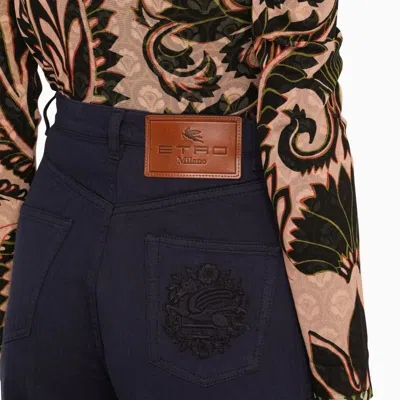 Shop Etro Pegaso Denim Flared Trousers In Blue