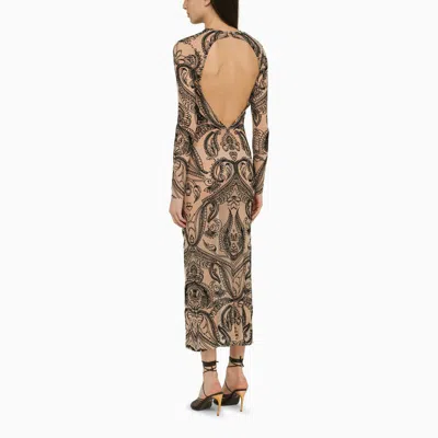 Shop Etro Sand-coloured Sheath Dress In Stretch Tulle In Beige