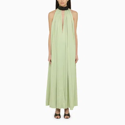 Shop Ferragamo Long Dress With Contrasting Collar In Green